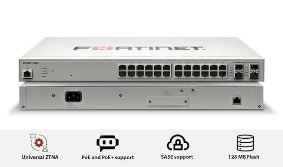 [07576] FortiSwitch-224D-FPOE Layer 2/3 FortiGate switch controller compatible PoE+ switch with 24 x GE RJ45 ports, 4x GE SFP, with automatic Max 370W POE